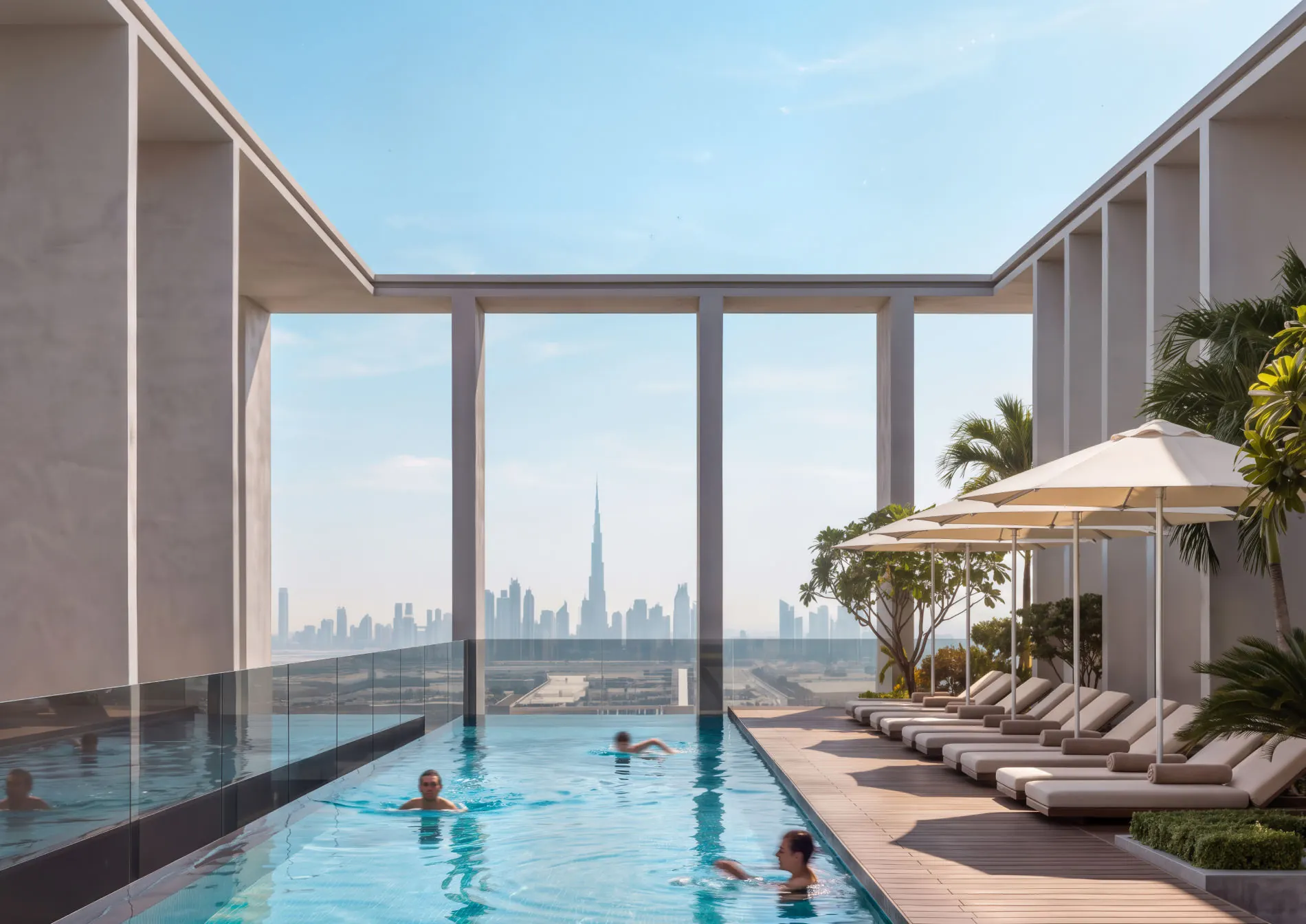 Rooftop pool overlooking the Dubai skyline